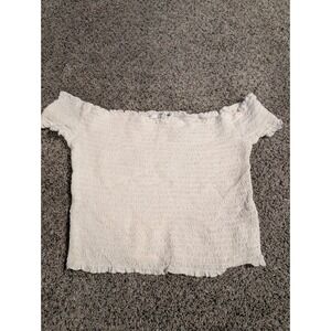 Guess‎ White Smocked Off The Shoulder Crop Top Size L